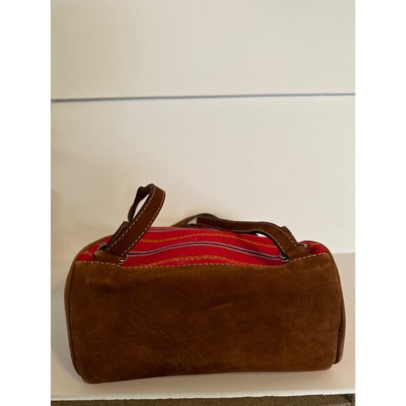 Handmade Guatemalan Red & Brown Leather Trim Backpack With Adjustable Straps - Picture 5 of 10